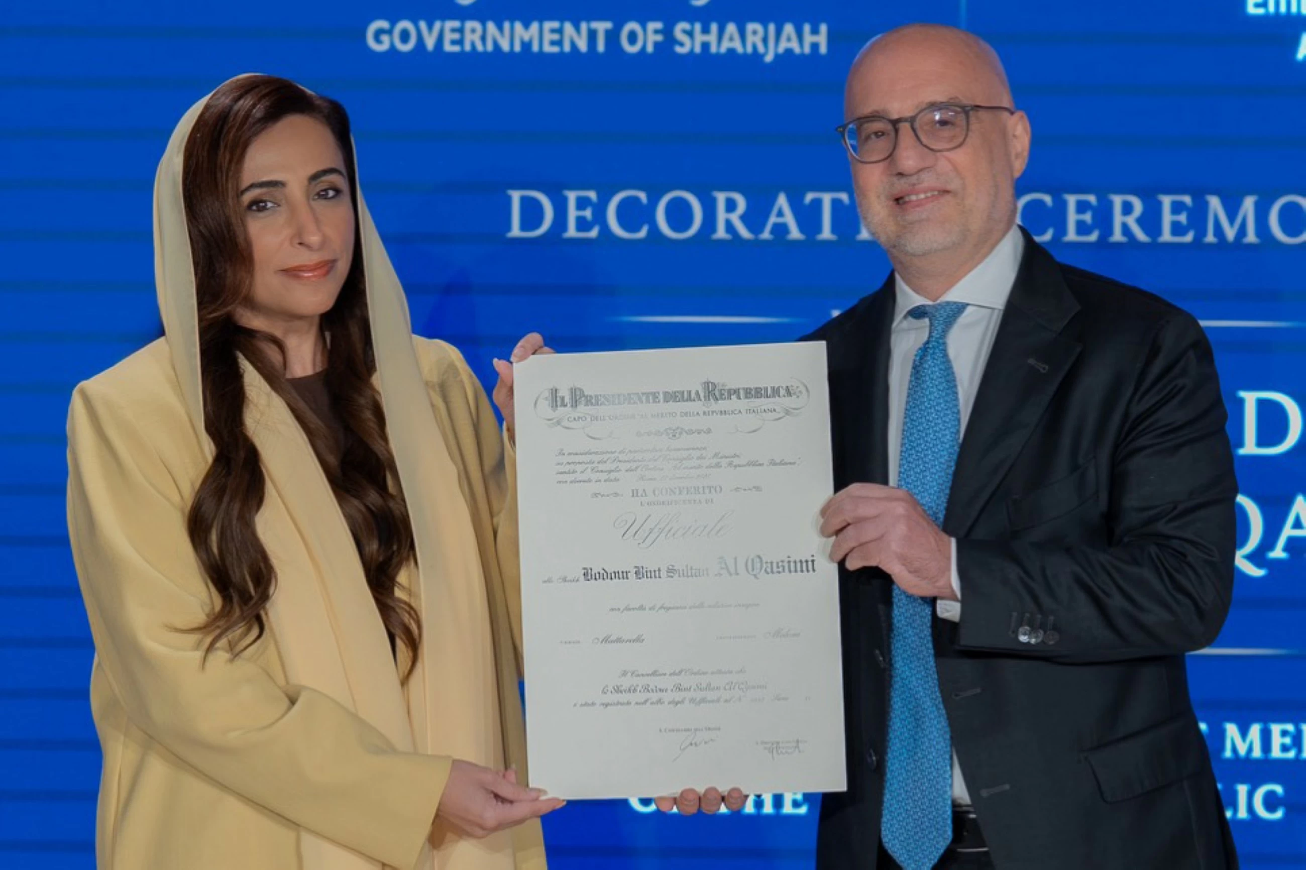 Italy's President honours Sheikha Bodour with highest Order of Merit