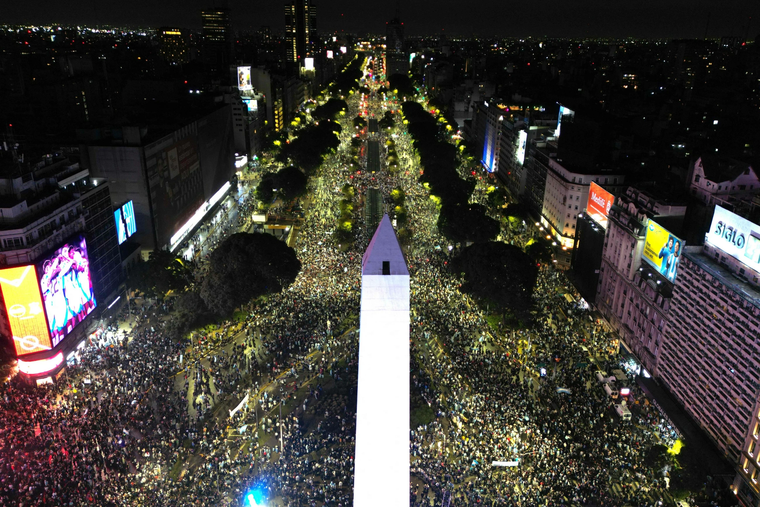 Tens of thousands of Argentine soccer fans celebrate their team's World Cup semifinal victory