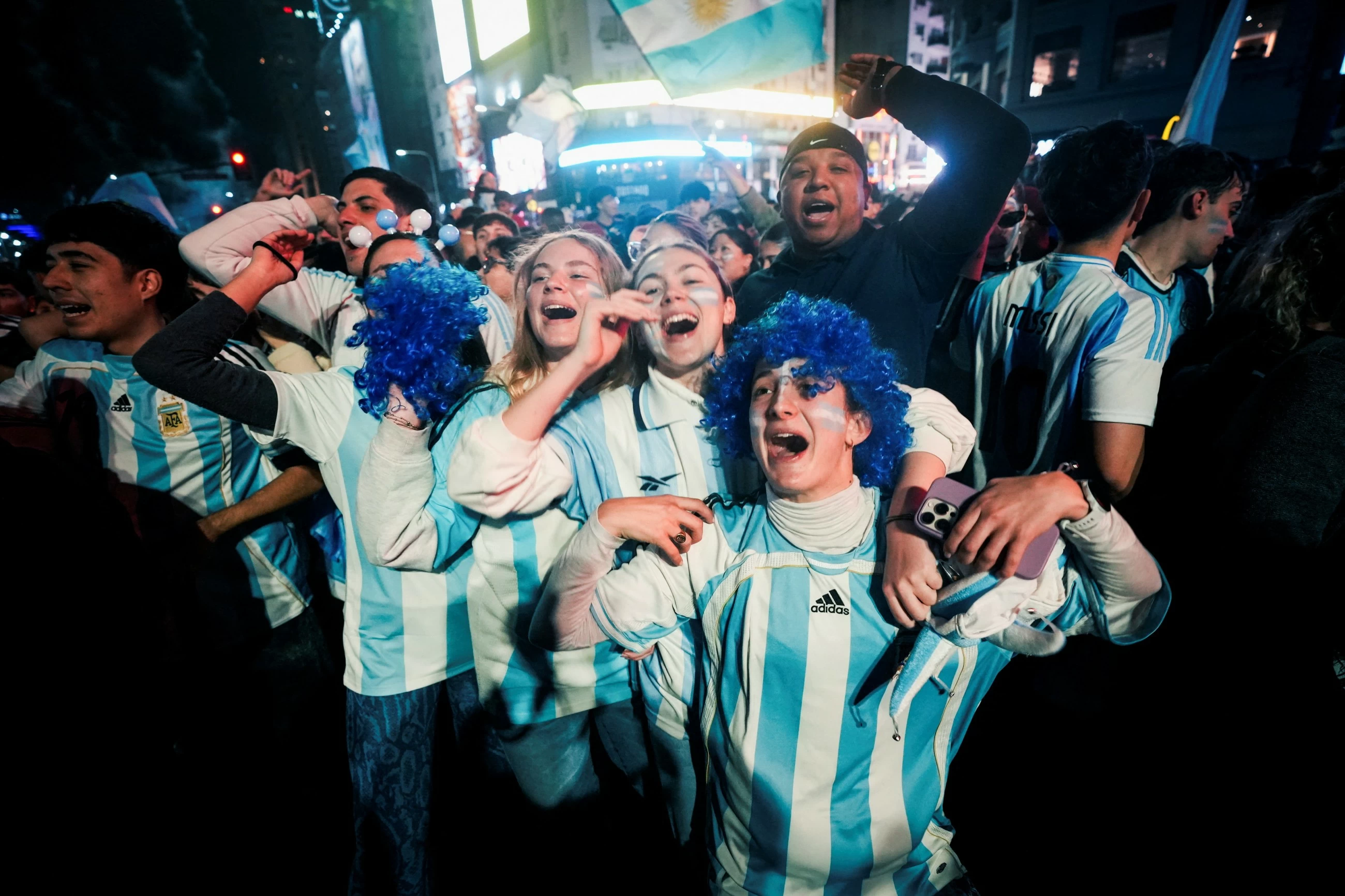 Tens of thousands of Argentine soccer fans celebrate their team's World Cup semifinal victory