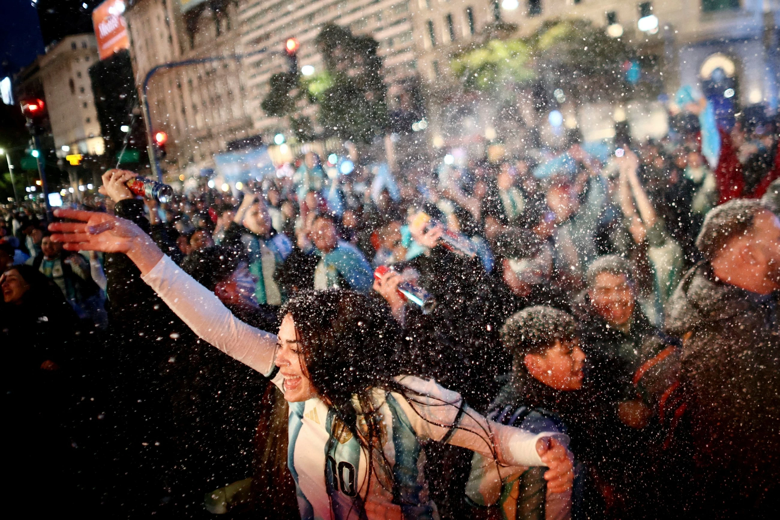 Tens of thousands of Argentine soccer fans celebrate their team's World Cup semifinal victory