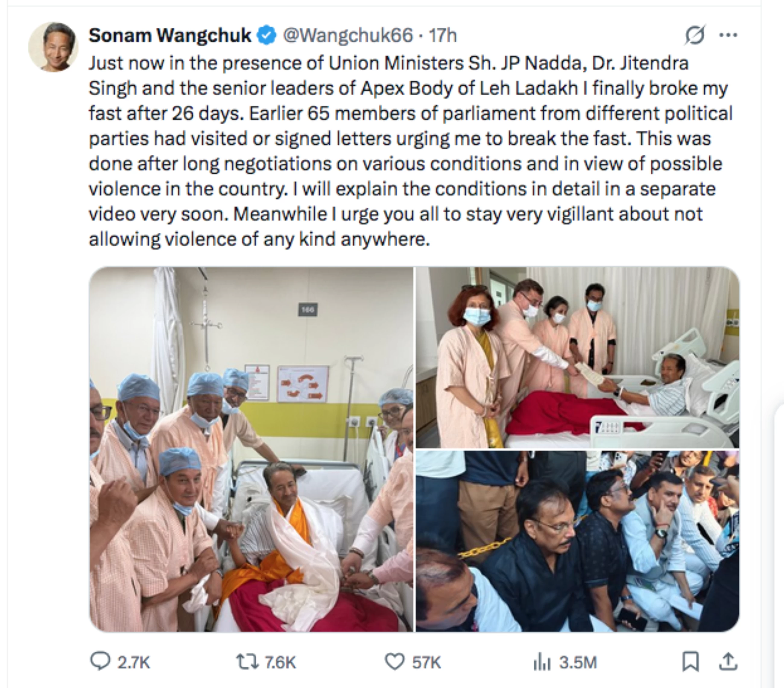 Indian activist Wangchuk ends 26-day hunger strike as 'Cockroach' protesters vow to press on