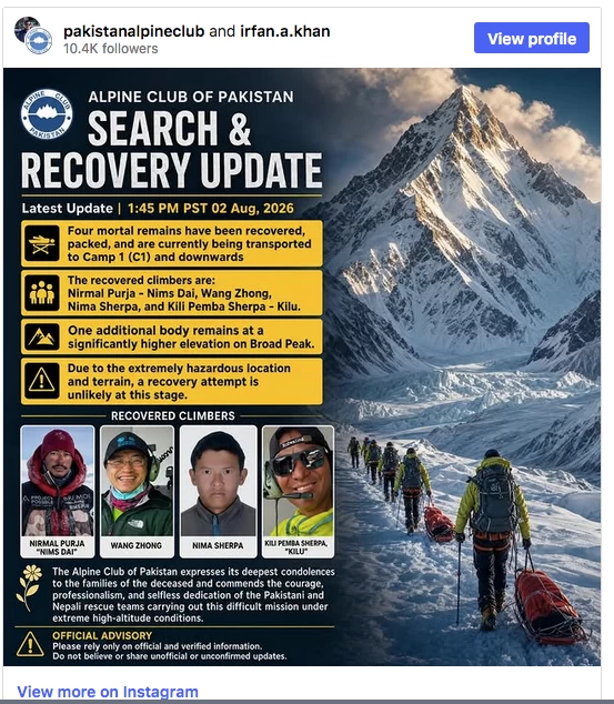 Bodies of famed international climber Nirmal Purja and 3 others recovered after Pakistan avalanche