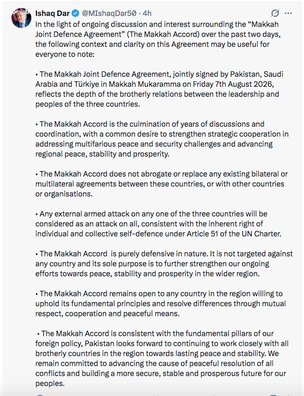Pakistan says new defence pact with Saudi and Turkey is 'purely defensive' and open to others