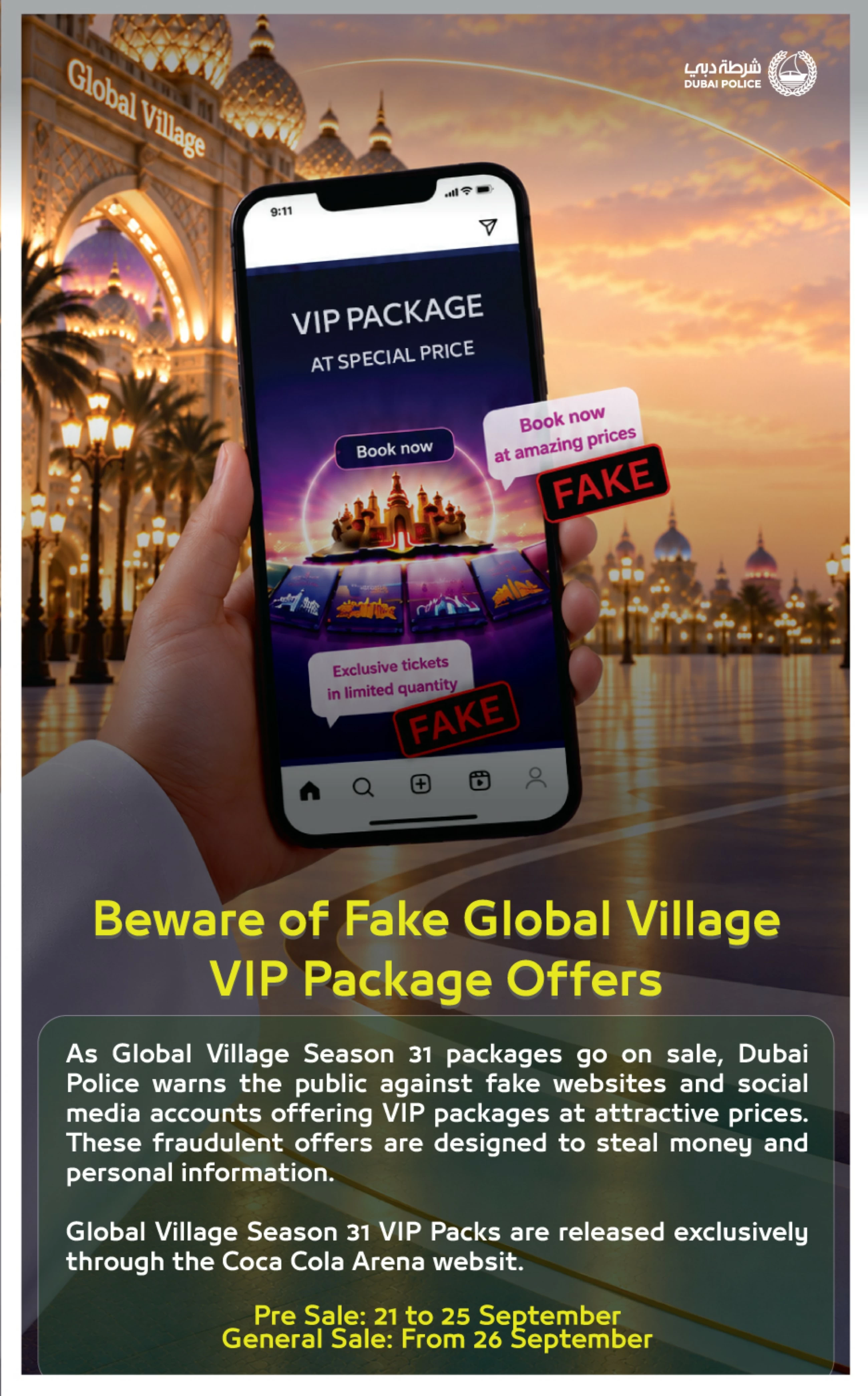 Dubai Police warn against fake accounts selling Global Village packages